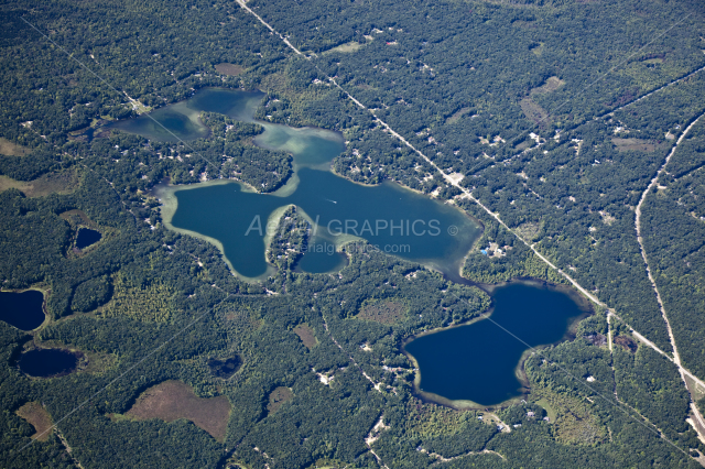 Woodland Lake, East Lake and Perch Lake in Newaygo County, Michigan